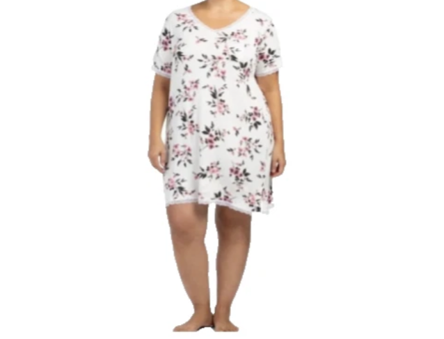 Kathy Ireland Women’s Floral Lace Trim Pullover Nightgown Size 1X White NWT