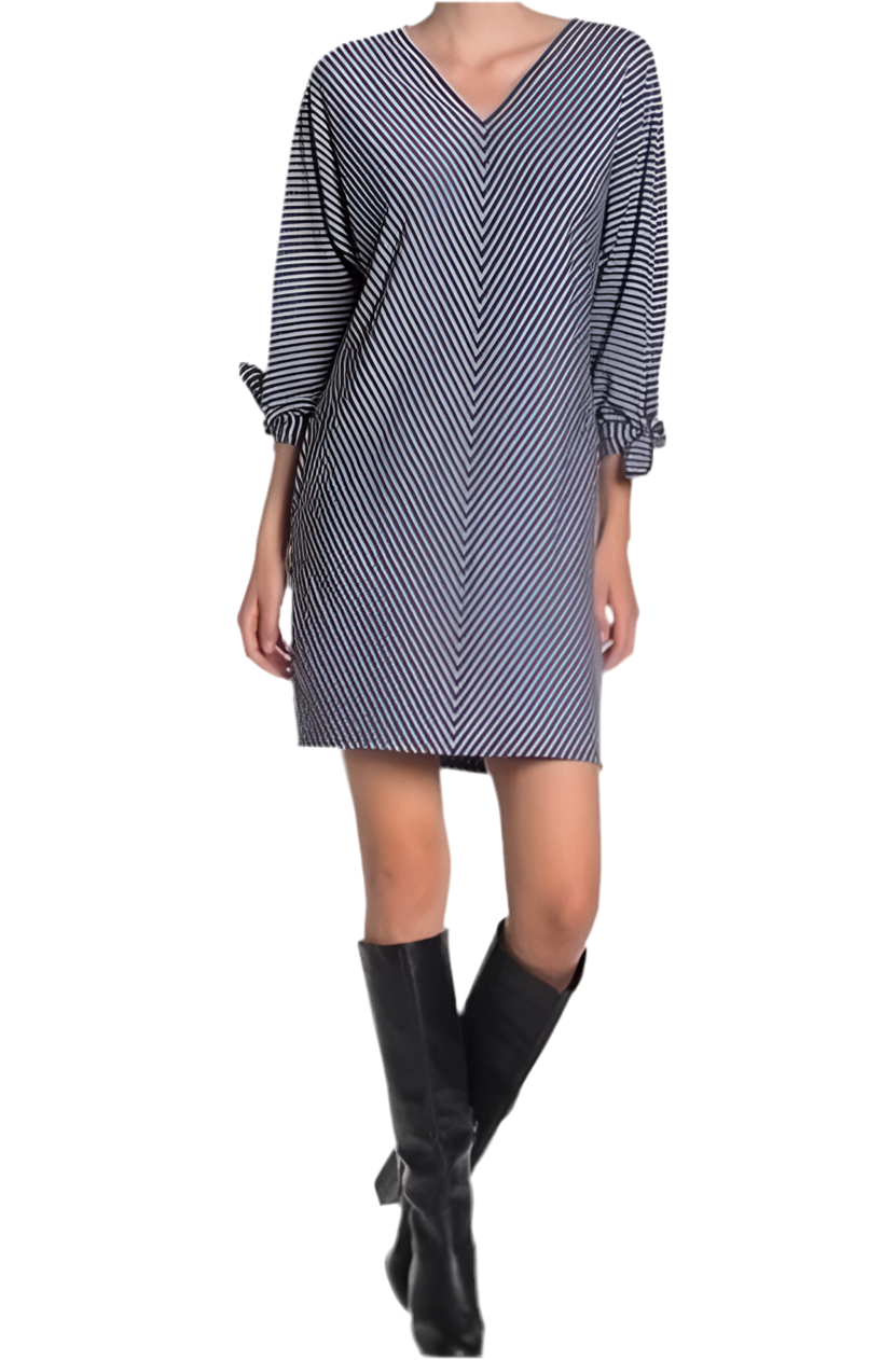 Max Studio Women’s Striped Mini Tie-Cuff Knit Dress Navy Size Small New