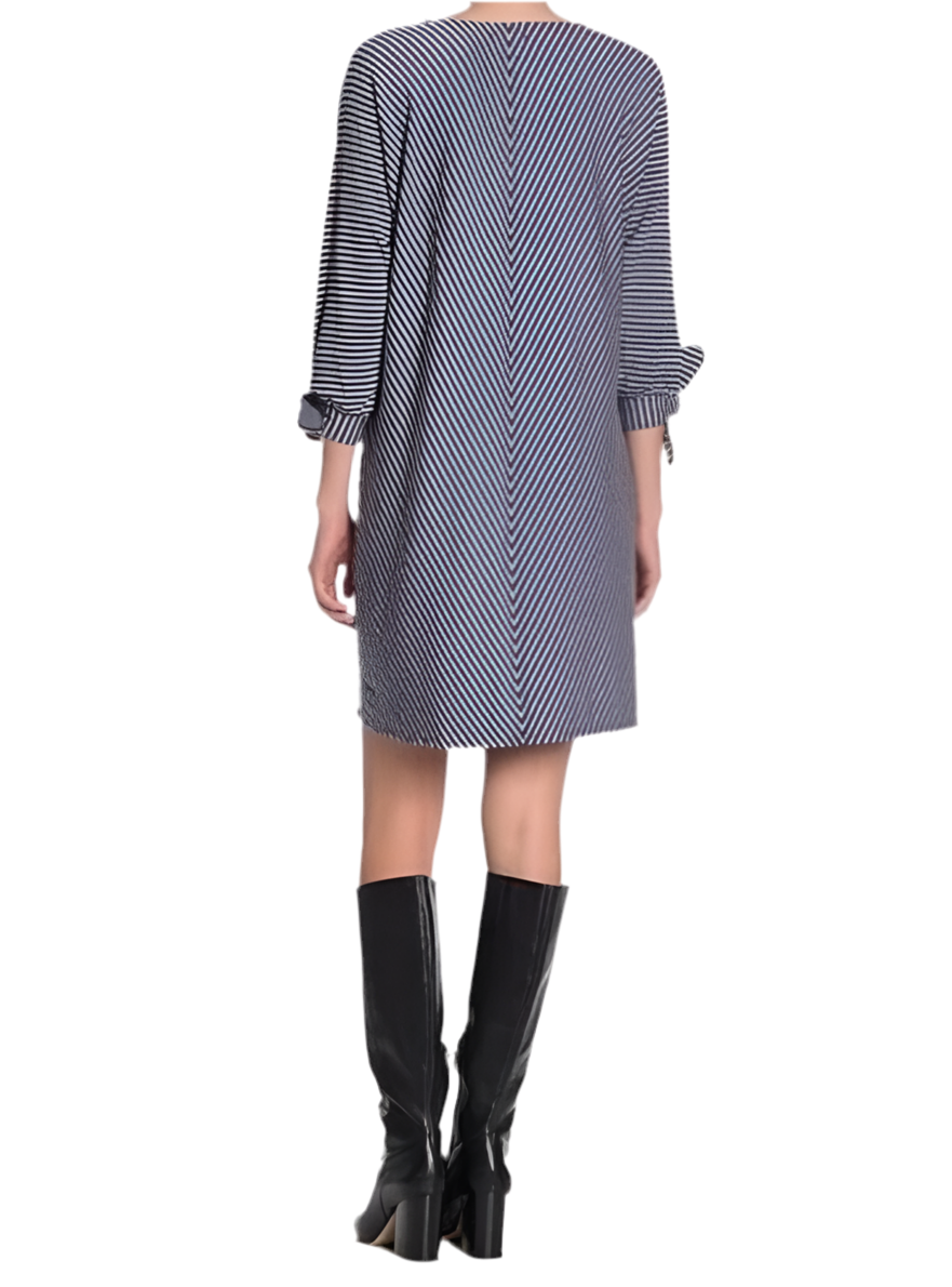 Max Studio Women’s Striped Mini Tie-Cuff Knit Dress Navy Size Small New