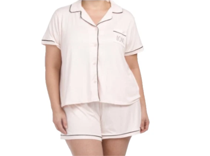 Rae Dunn Women’s 2pc “Love" Collar Top Shorts Pajamas Pink Size 1X NWT