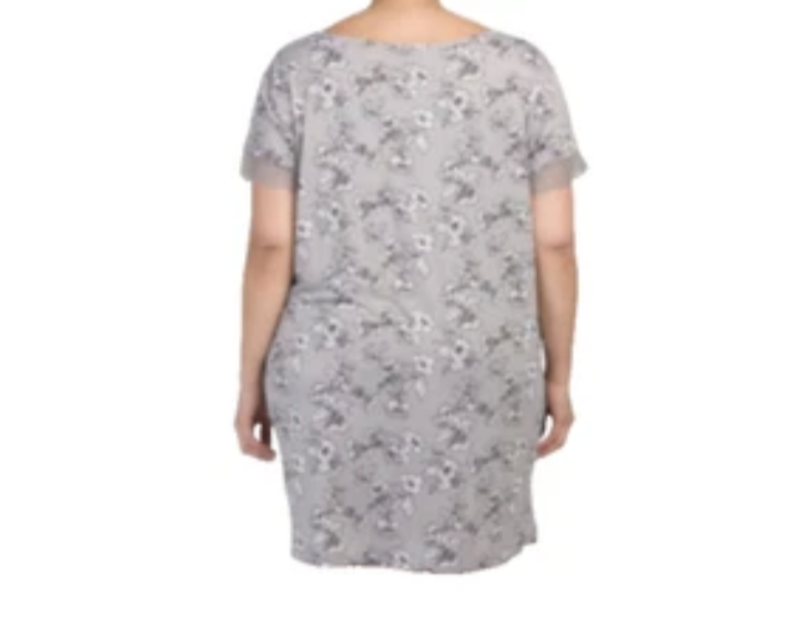 Tahari Women’s Floral Lace Trim HiLo Pullover Night Shirt Grey Black Size 1X NWT