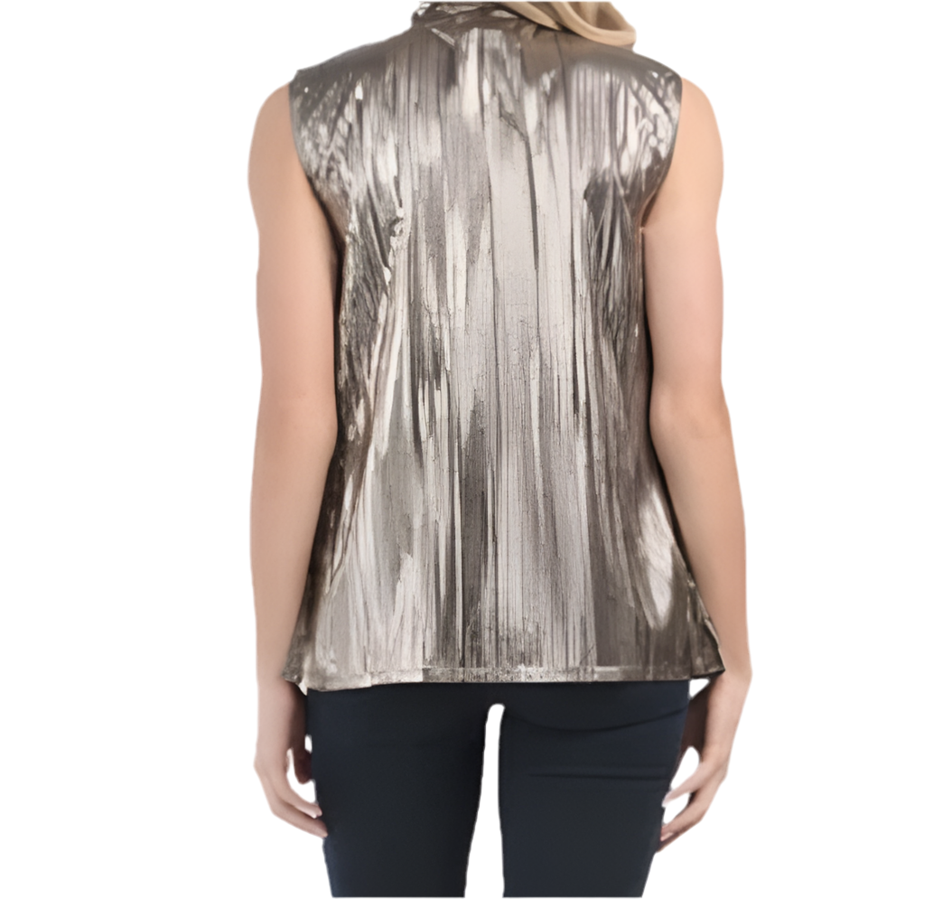 Andrea Novine Women’s Mock Neck Sleeveless Top Metallic Gold Size Large NWT