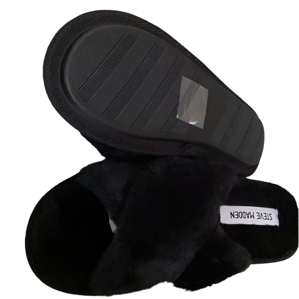 Steve Madden Women’s Faux Fur Slippers Black Size 7