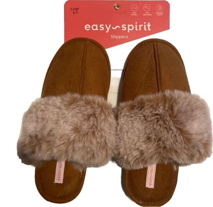 Easy Spirit Women’s Faux Fur Slippers Chestnut Size Large 8/9