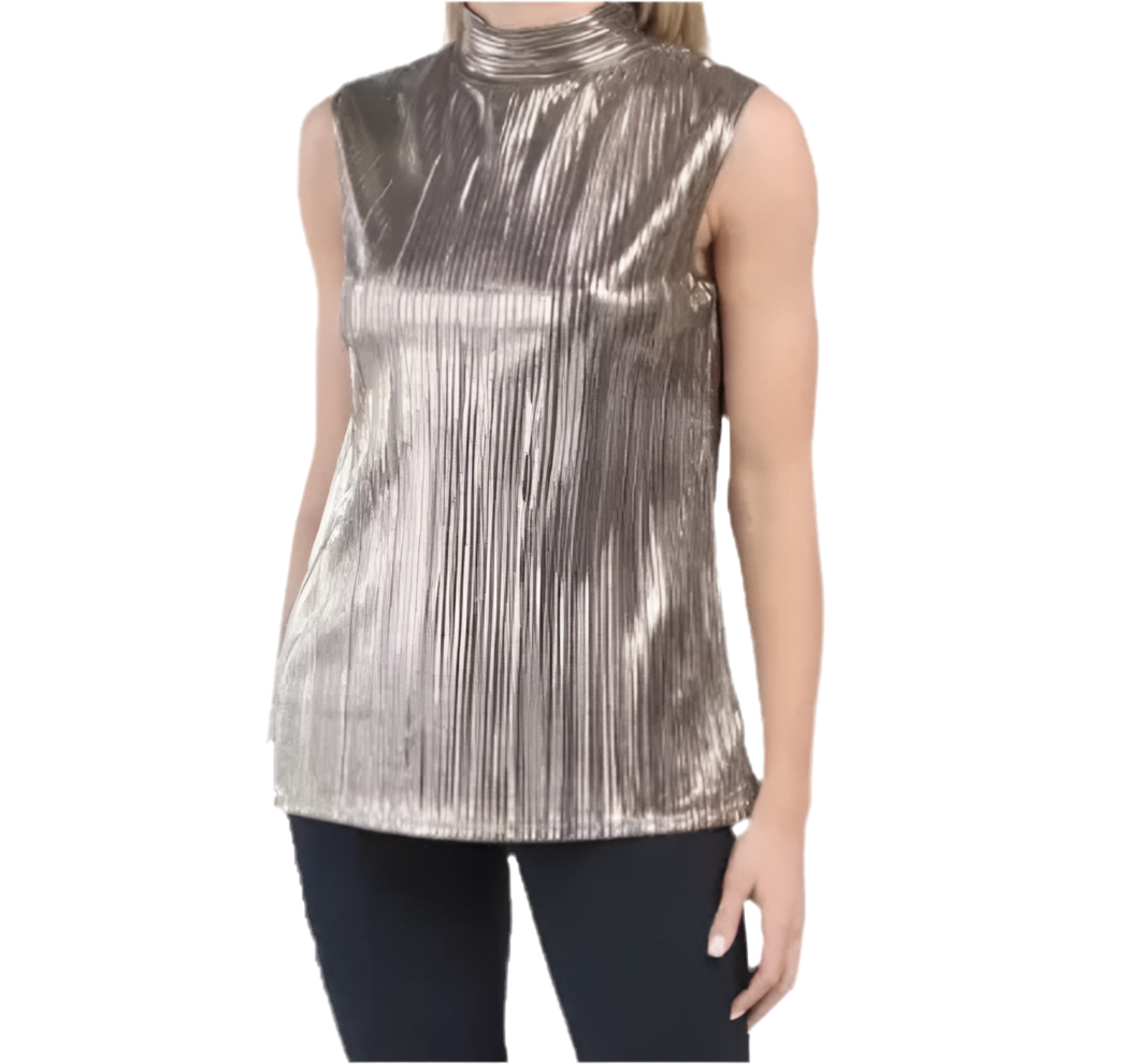 Andrea Novine Women’s Mock Neck Sleeveless Top Metallic Gold Size Large NWT