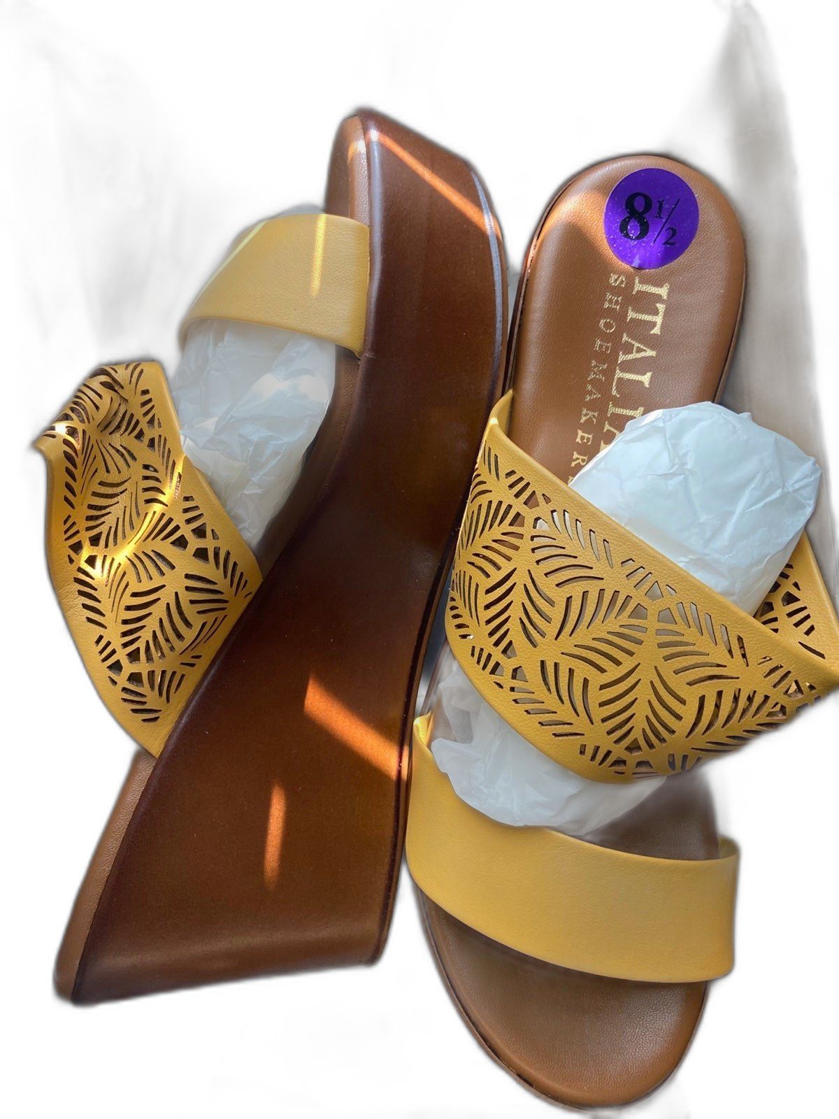 Italian Shoemakers Double Strap Sandal Wedges Mustard Size 8.5