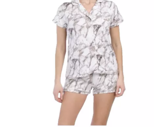 BCBG Women's 2pc Soft Knotch Collar Shorts Pajama Set Marble Size Large NWT
