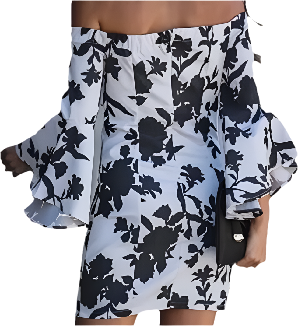 Flying Tomato Women’s Off-the-Shoulder Floral Dress Black White Size Small New