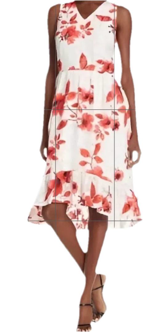 ECI Women’s Hi-low Dress Floral Red White Size 8 NWT