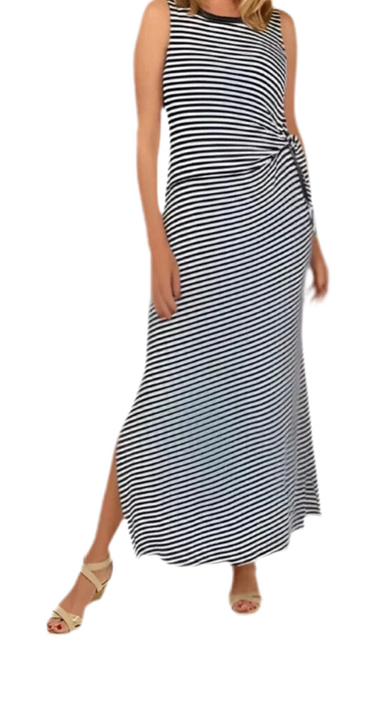 Cable & Gauge Women’s Knotted Navy Striped Maxi Dress Blue White Size Medium NWT