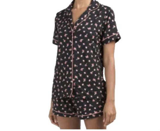 Flora by Flora Nikrooz Women’s 2pc Shorts Pajamas Floral Black Size Large NWT