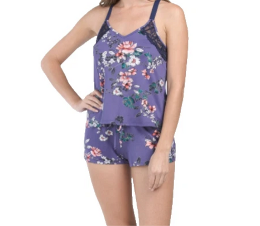 Linea Donatella Women’s Floral Printed Lounge Short Set Purple Size Vary NWT