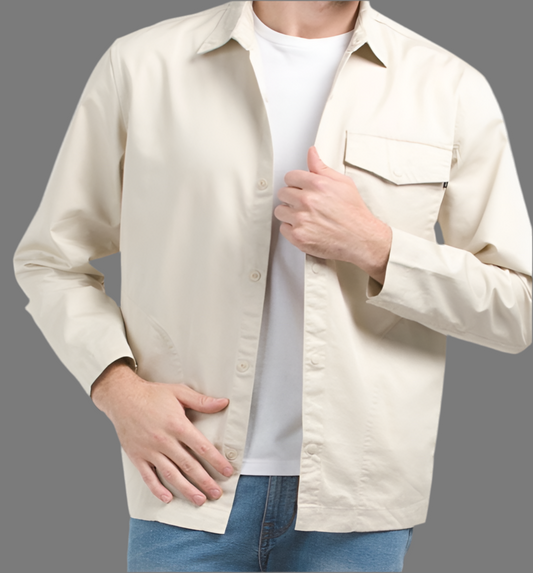 Dockers Men’s Oversized Zipper Jacket Shirt Pockets Off White Size Vary NWT