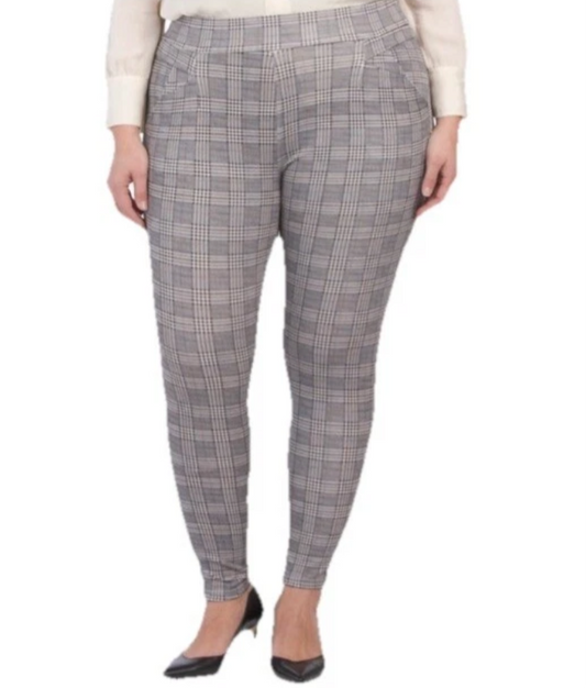 Maze Women’s Plus Pillar Slimming Skinny Leg Pants Plaid Brown Size 3XLarge