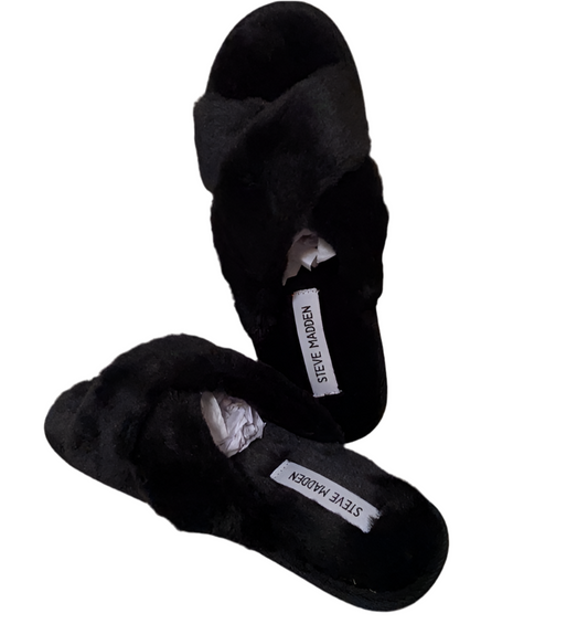 Steve Madden Women’s Faux Fur Slippers Black Size 7