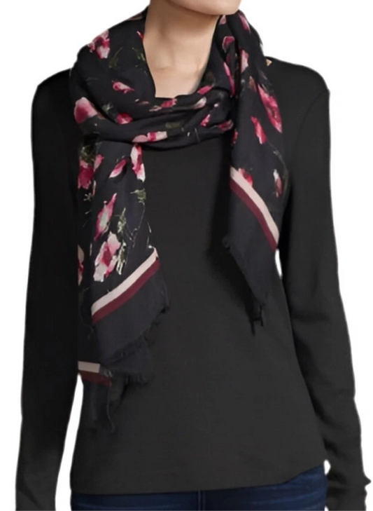Liz Clairborne Women’s Floral Pashmina Style Scarf Black Pink OS