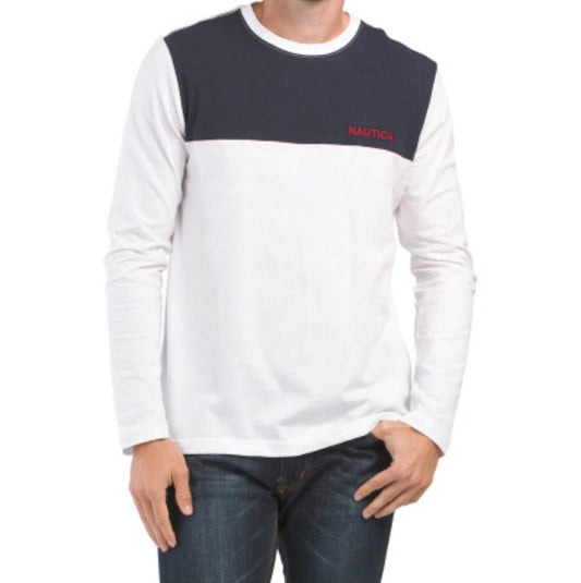 Nautica Men's Colorblock Long Sleeve T-shirt Bright White Blue Size Large
