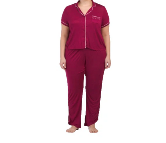 Bebe Women’s 2pc Short Sleeve Top Wide Leg Pants Sleepwear Plum Size 1X NWT