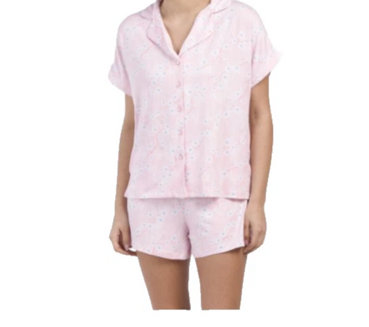 Max Studio Women’s 2pc Blossom Collar Top Shorts Pajamas Pink Size Vary NWT